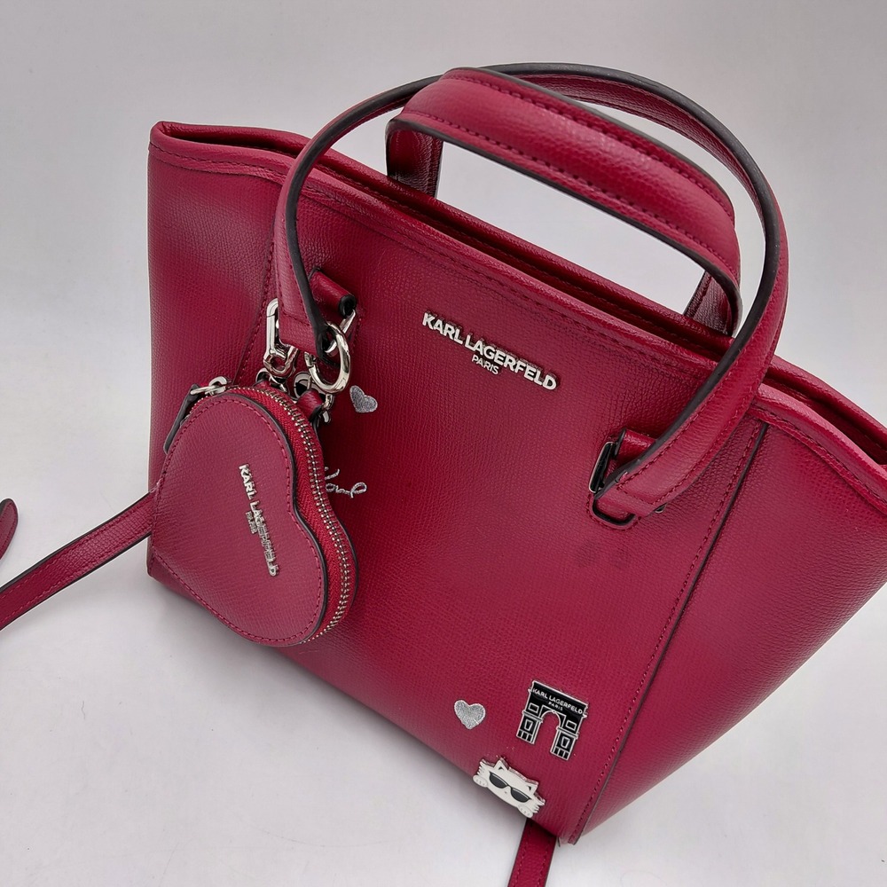 Karl Lagerfeld Paris Red Satchel Handbag Paris Charms Heart Coin Purse Crossbody